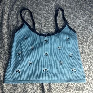 Blue Floral Embroidered Women's Top